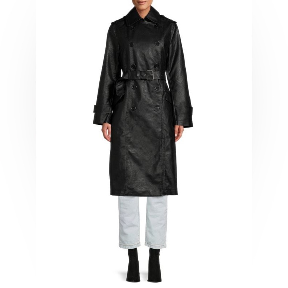 MAX STUDIO Faux Leather Double Breasted Coat